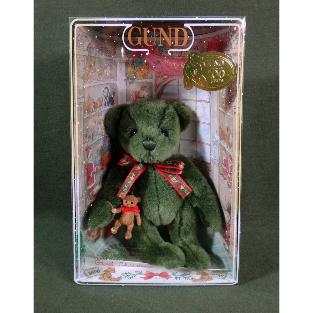 GUND 100 Anniversary Green Teddy Bear Christmas Collectible 1998 with ornament